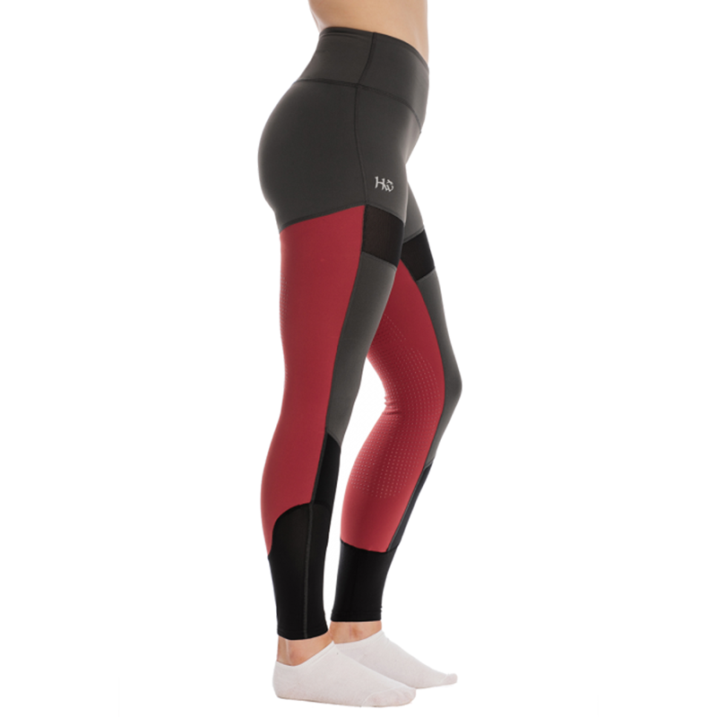 Horseware Fashion Riding Tights with Silicone Grip - Charcoal/Redwood-1